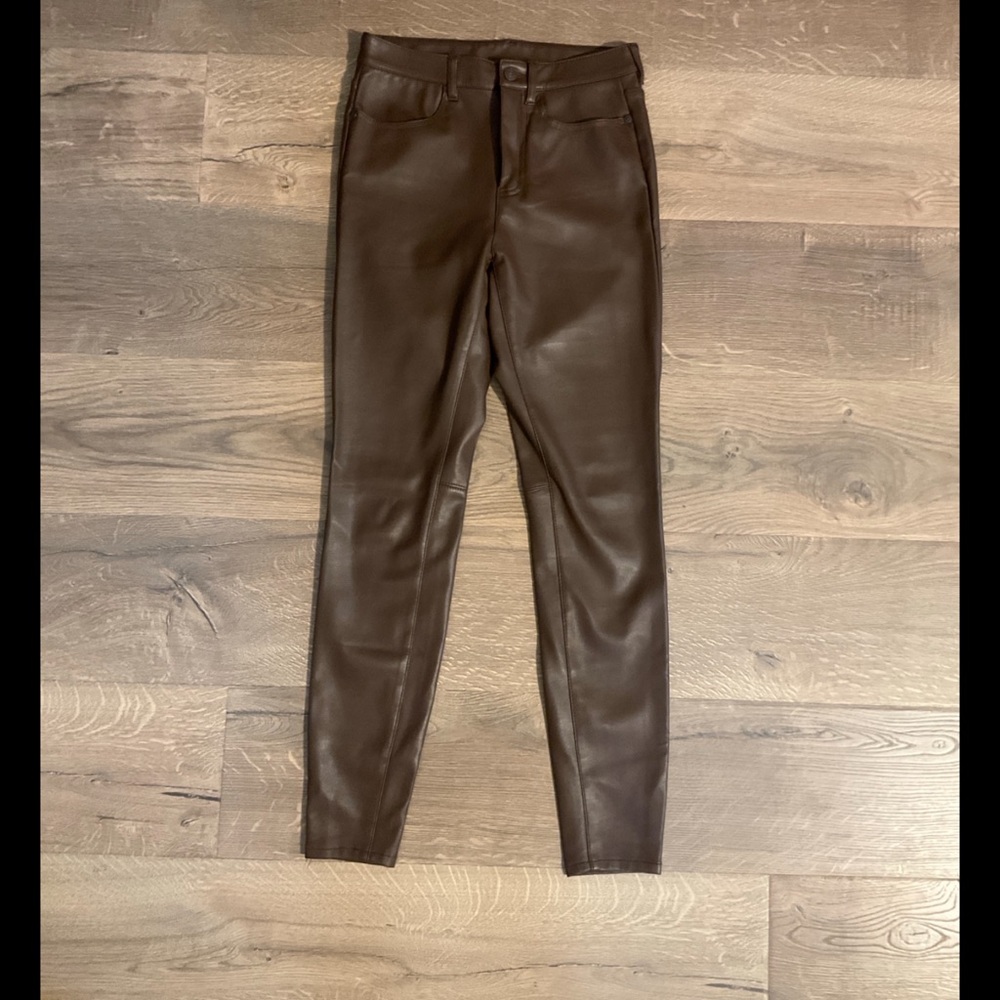 Free People brown high rise faux leather slim fit jeans, 28